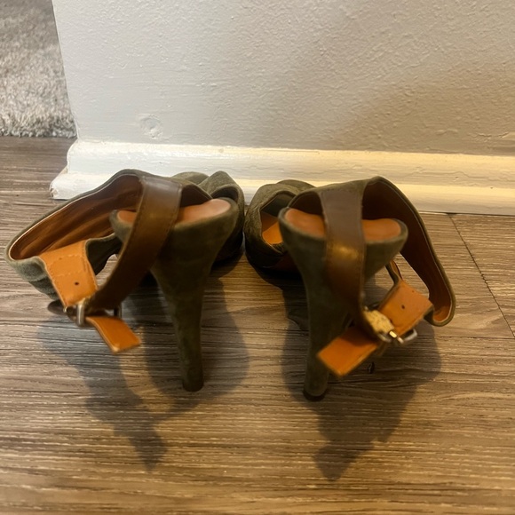 Jcrew Suede Leather Nicole Heels Sandals Peep Toe Slingback Green 7 - Picture 4 of 8